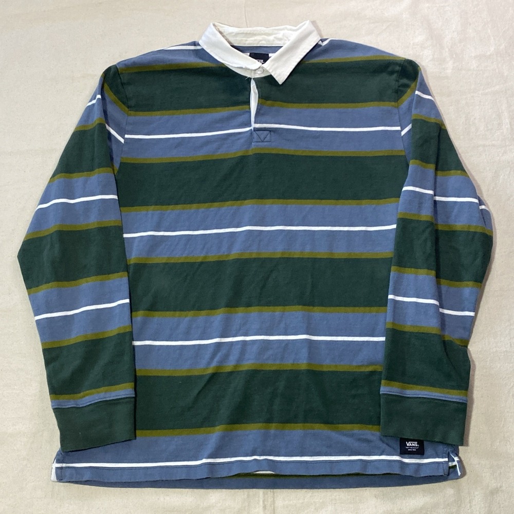 Vans Palmer Rugby Shirt Long Sleeve Striped Polo Green White Size X Large Skater
